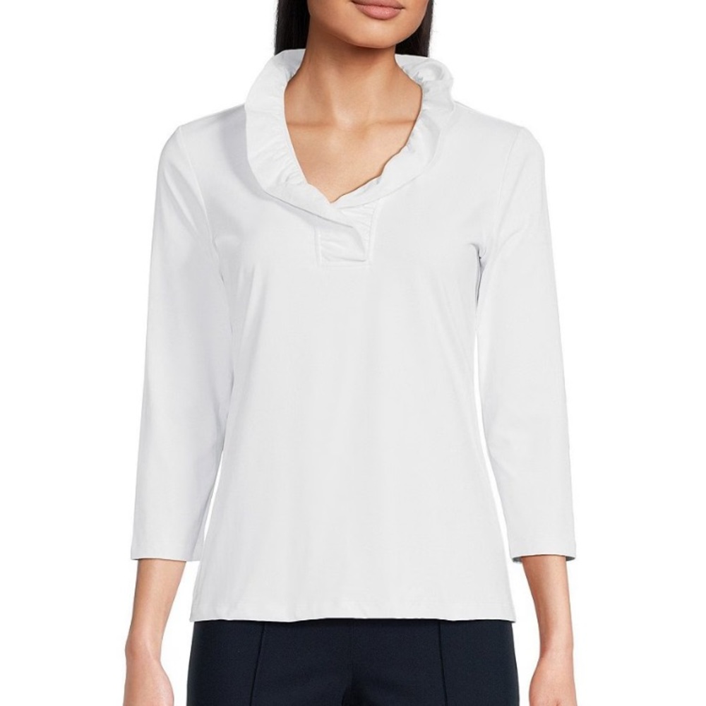 J. McLaughlin Durham ruffle 3/4 sleeve top XS